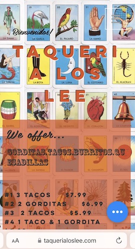 Screenshot of the Taqueria Los Lee website menu